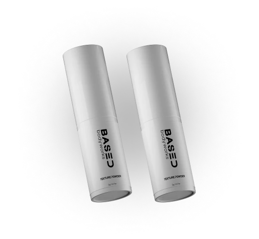 Two white bottles labeled 'BASED' on a gray background.