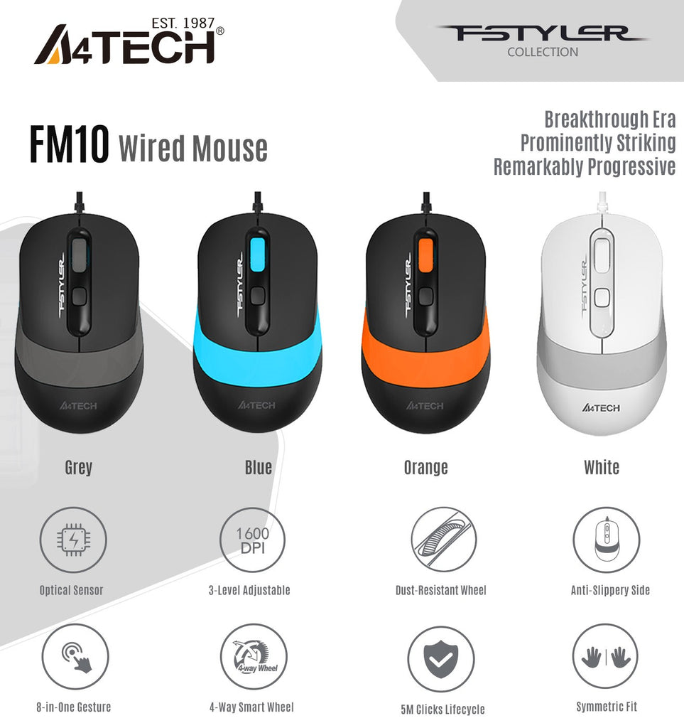 A4Tech FM10S Fstyler - Silent Click - Optical Computer Mouse