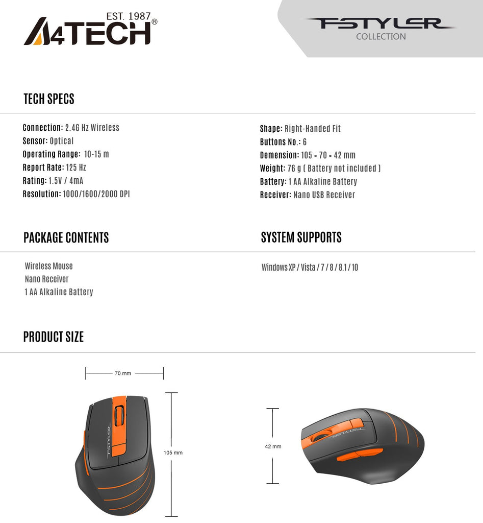 A4Tech FG30S Fstyler Silent Click Wireless Mouse - Pakistan