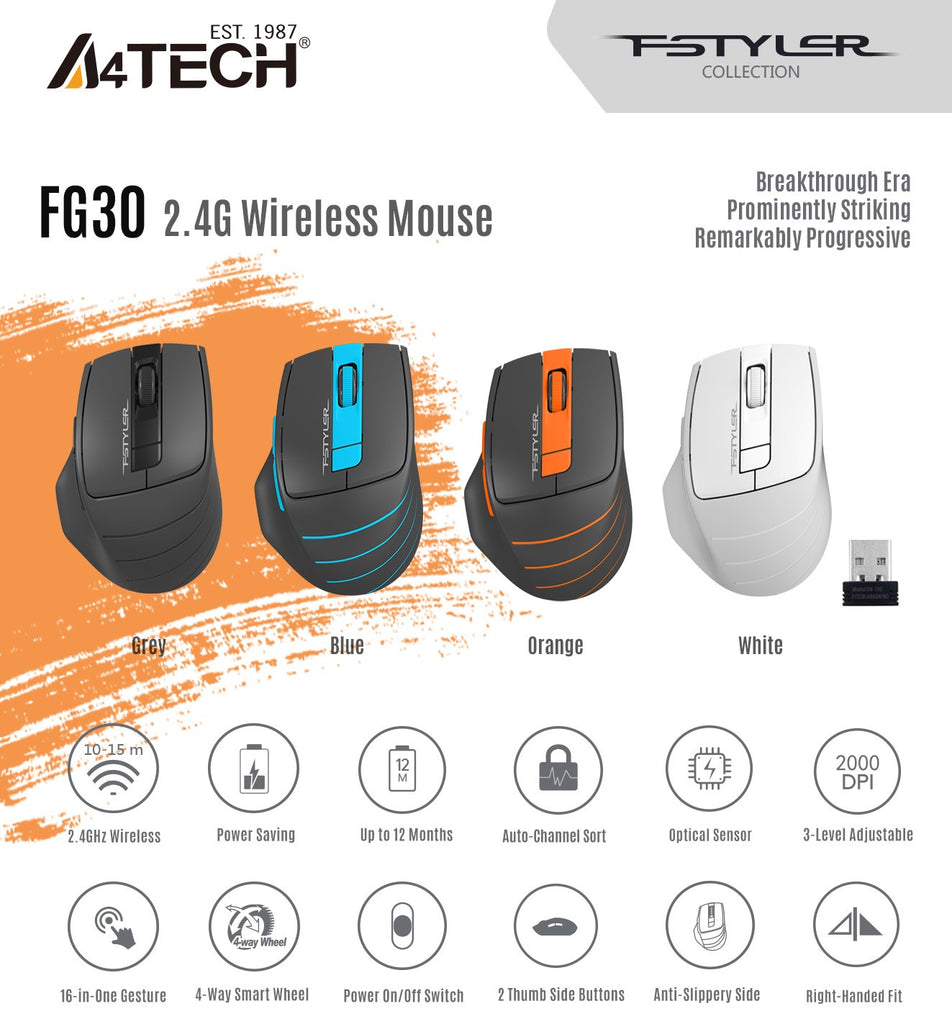 A4Tech FG30S Fstyler Silent Click Wireless Mouse - Pakistan