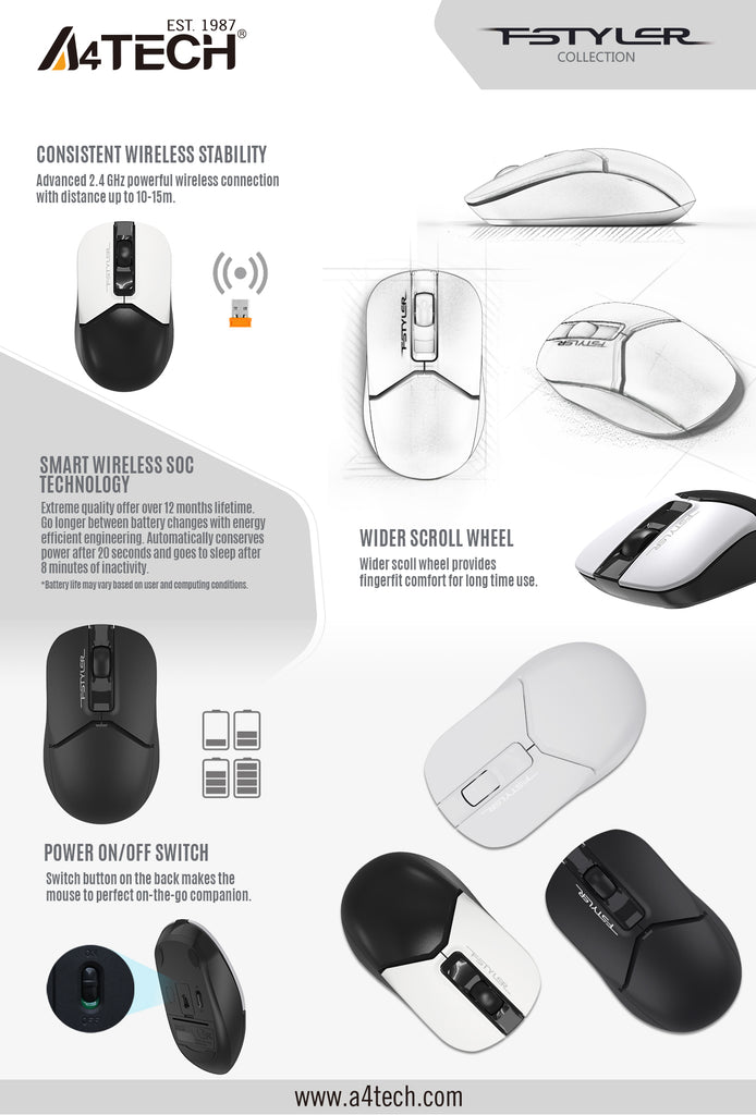 A4Tech FG12S Fstyler Computer Wireless Mouse - Pakistan