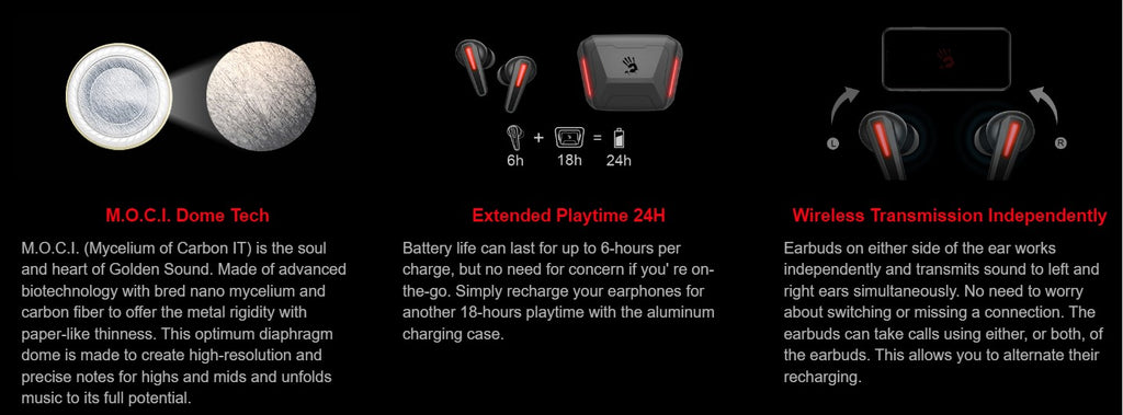 Bloody M70 Gaming Tws Earbuds Bluetooth Handsfree - Pakistan