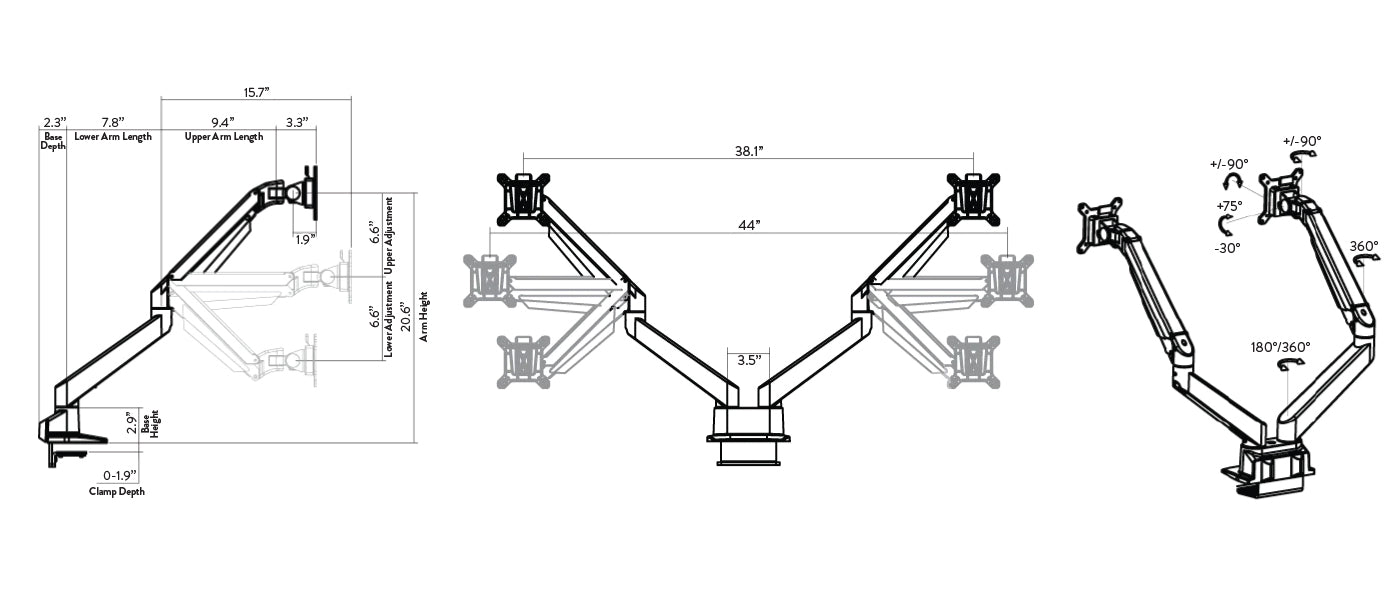 premium dual monitor arm dimensions