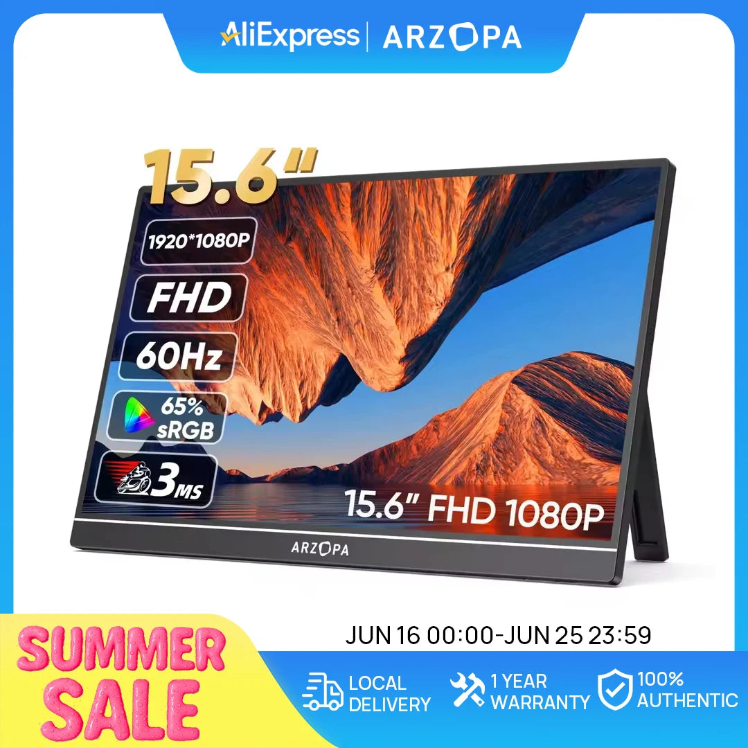 15.6" FHD 1080P Portable Monitor with HDR10 IPS Display for Gaming and Work