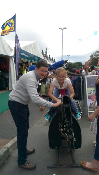 Jockey Sonny Carey at the PC Racewear stand at the RDS Dublin Horse Show 2016