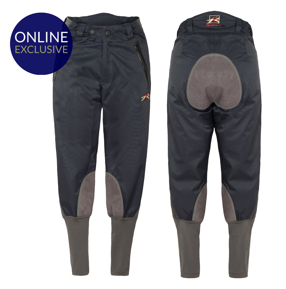 Paul Carberry Racewear PC Breeches Navy and Grey. Water resistant horse riding breech.