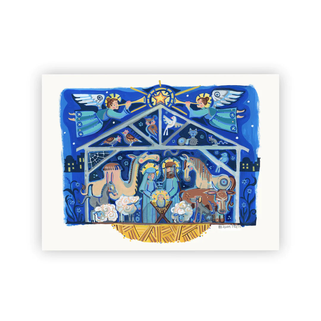 Colorful Christmas Nativity Scene Art Print by Adam Trest