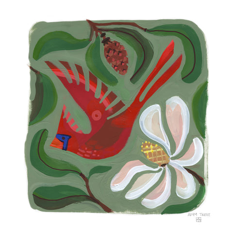 Magnolia and Cardinal Print by Adam Trest