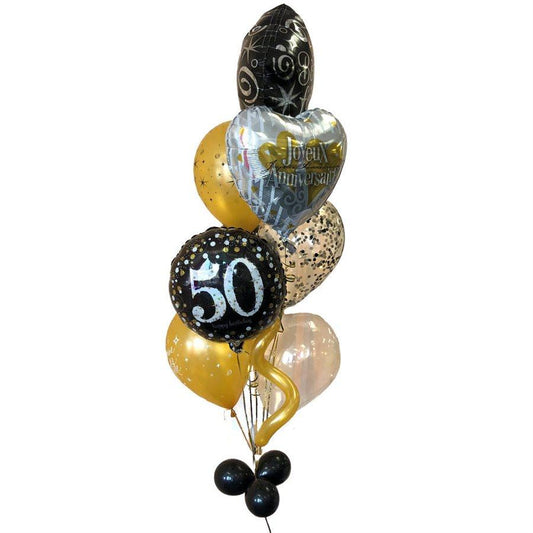 Bouquet de 8 ballons noir, or et argent 27 cm - Vegaooparty