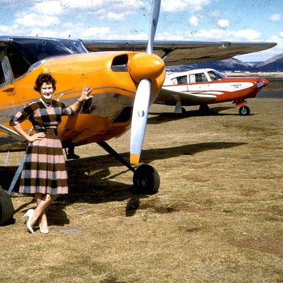 Mum - Gail Nettelton - by a plane in Lesotho