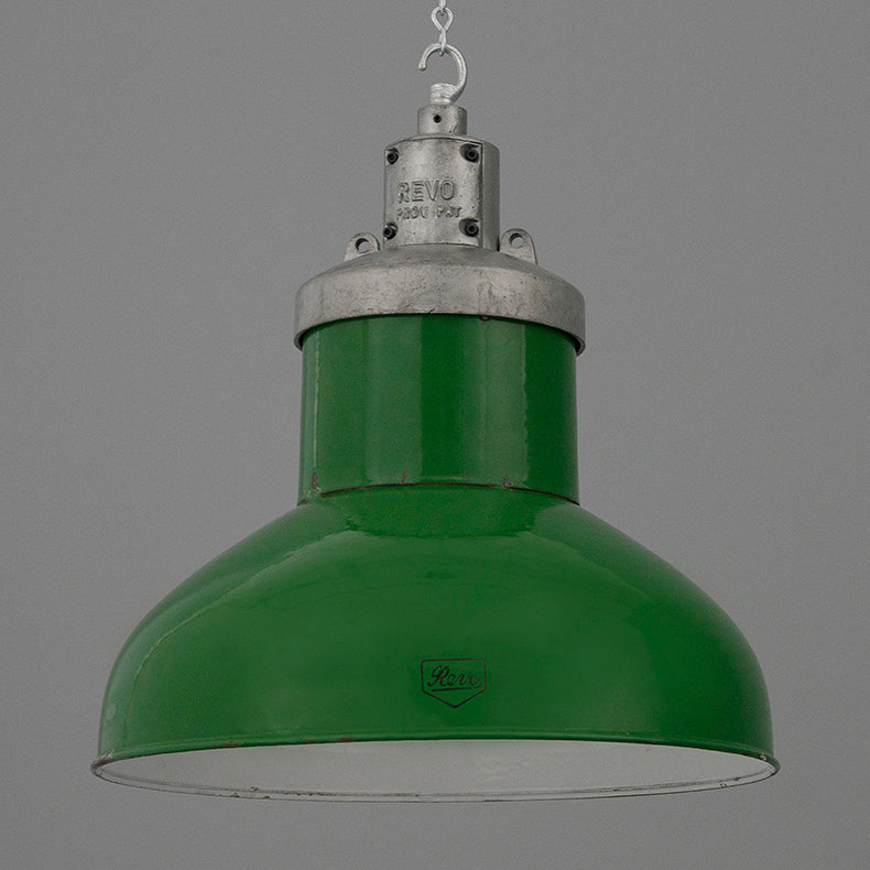 Large green enamel industrial pendant light by REVO