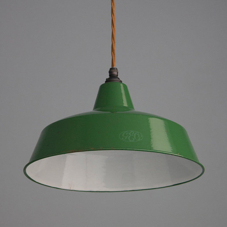 Green enamel industrial pendant light by GEC