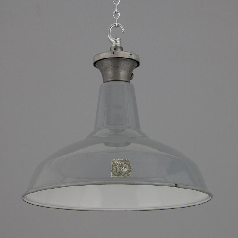 Grey enamel factory pendant lights by Benjamin