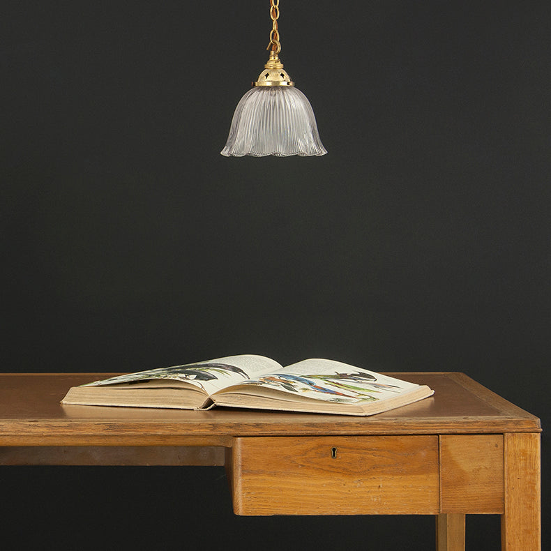 Glass and brass decorative pendant light by Holophane