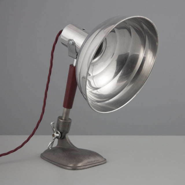 Retro aluminum table light with burgundy red cable 