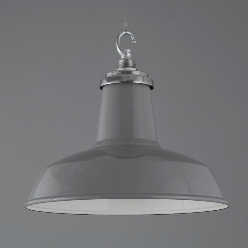 Grey enamel industrial pendant lights by Cryselco