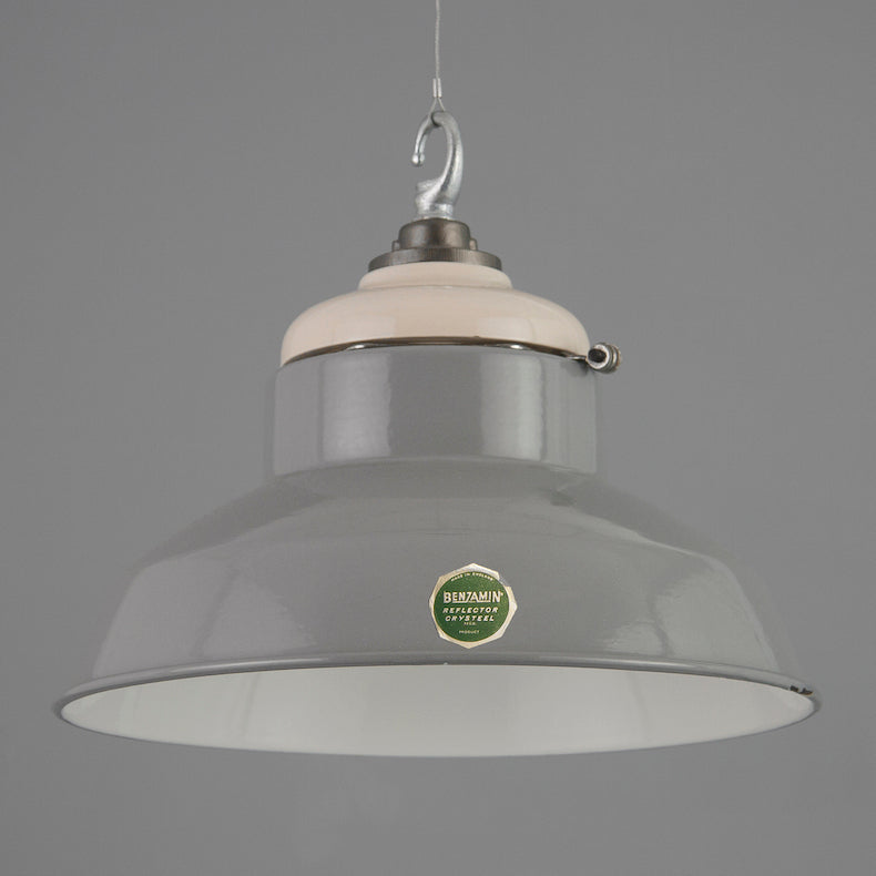 Grey enamel pendant lights by Benjamin