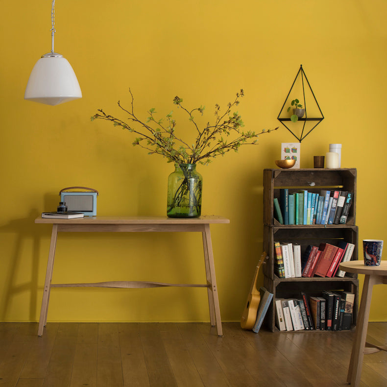 Opaline pendant with Tom Raffield furniture