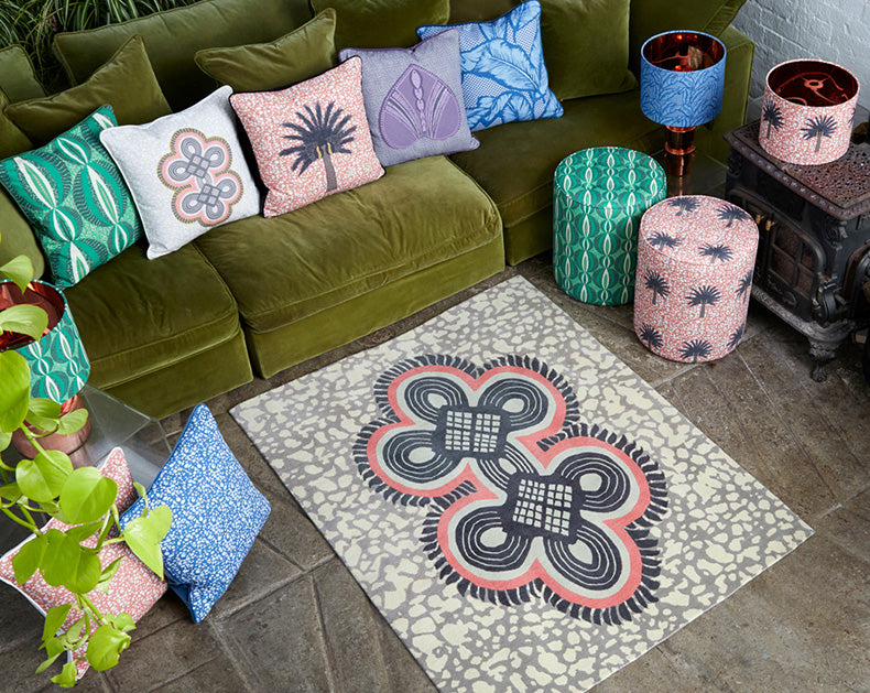 Eva Sonaike patterned cushions and rugs