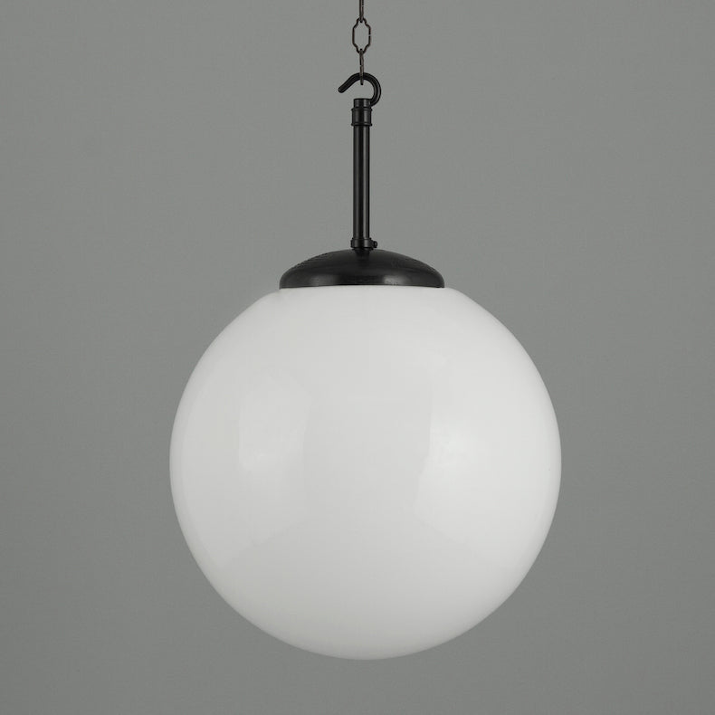 Opaline glass pendant lights with black backlight galleries