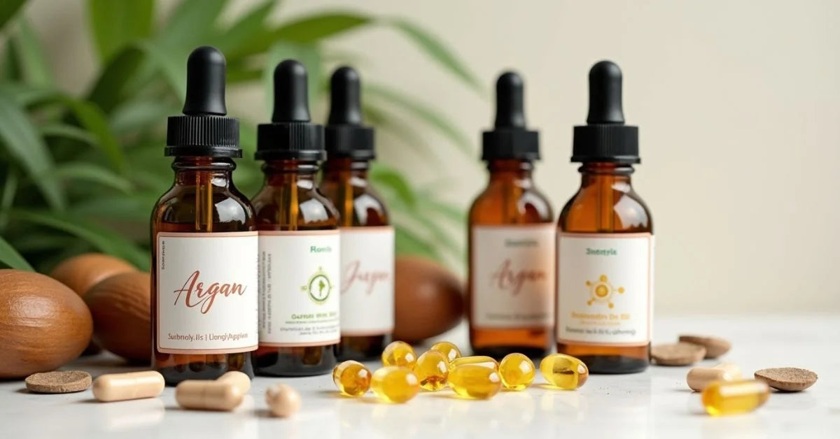 Natural oils, vitamins, and growth actives used in hair serum for men