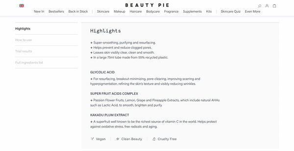 Beauty pie website example