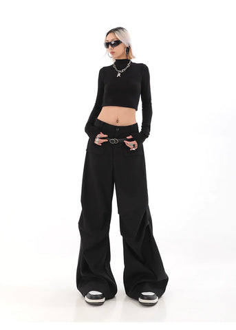 Pleated Wide-leg Track Pants