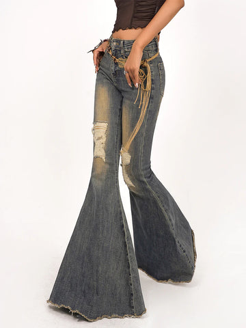 Retro Flared Ripped Jeans