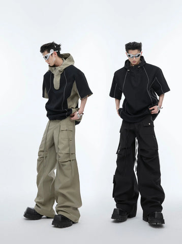 Deconstructed Patchwork Hooded T-shirt + Cargo Pants Suit