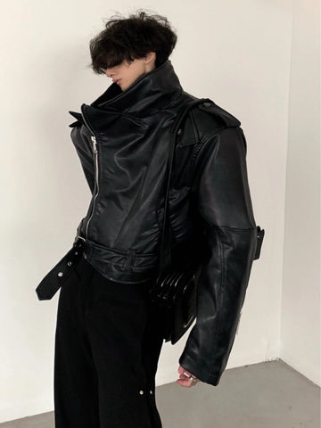 Motorcycle Silhouette Short Leather Jacket