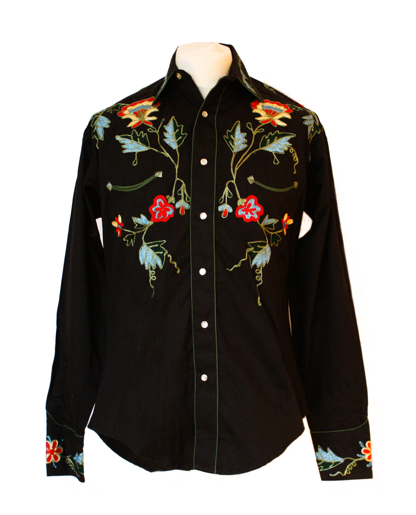 Rockmount Black Floral Embroidered Western Cowboy Shirt – Bronco Bill's