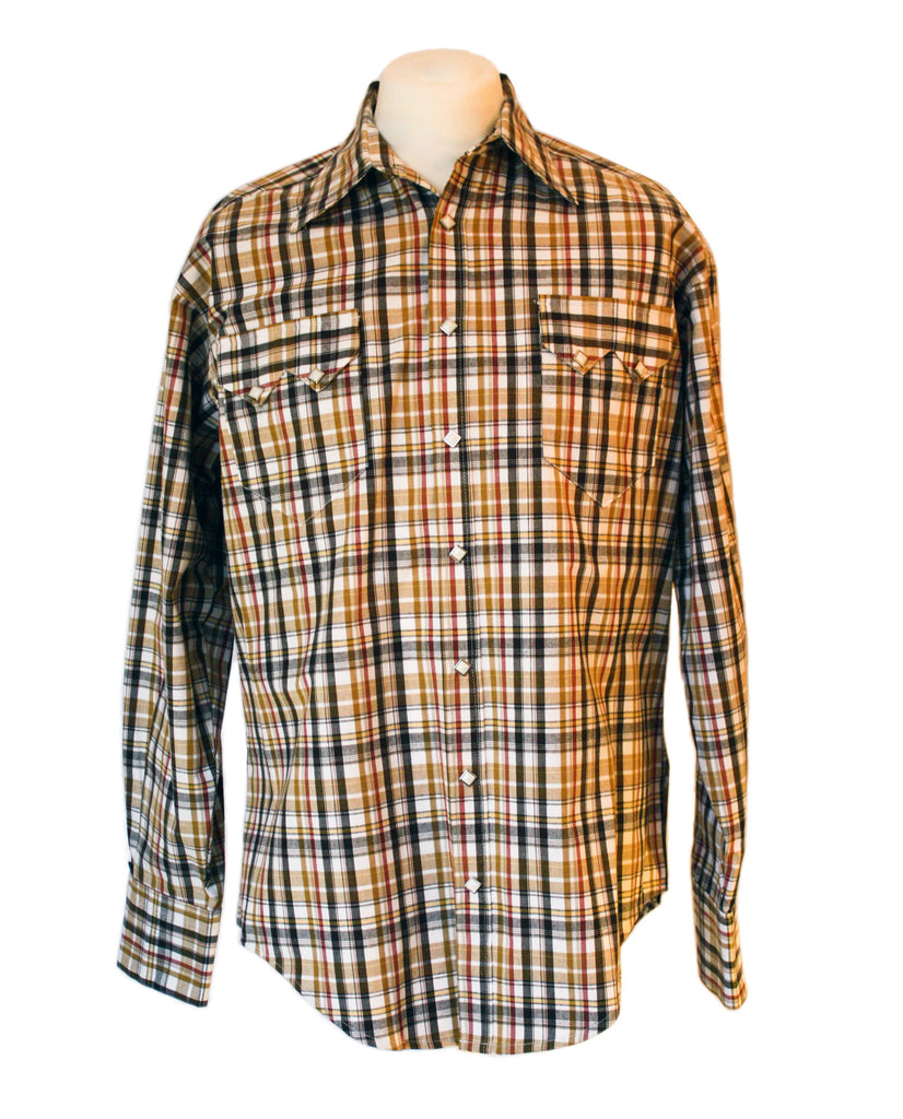 Rockmount Brown and White Plaid/Checked Western Cowboy Shirt – Bronco ...
