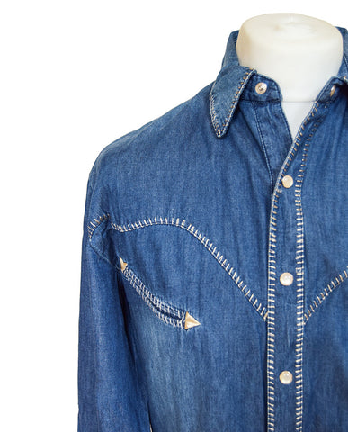 Scully Blue Cotton Denim Western Cowboy Shirt – Bronco Bill's