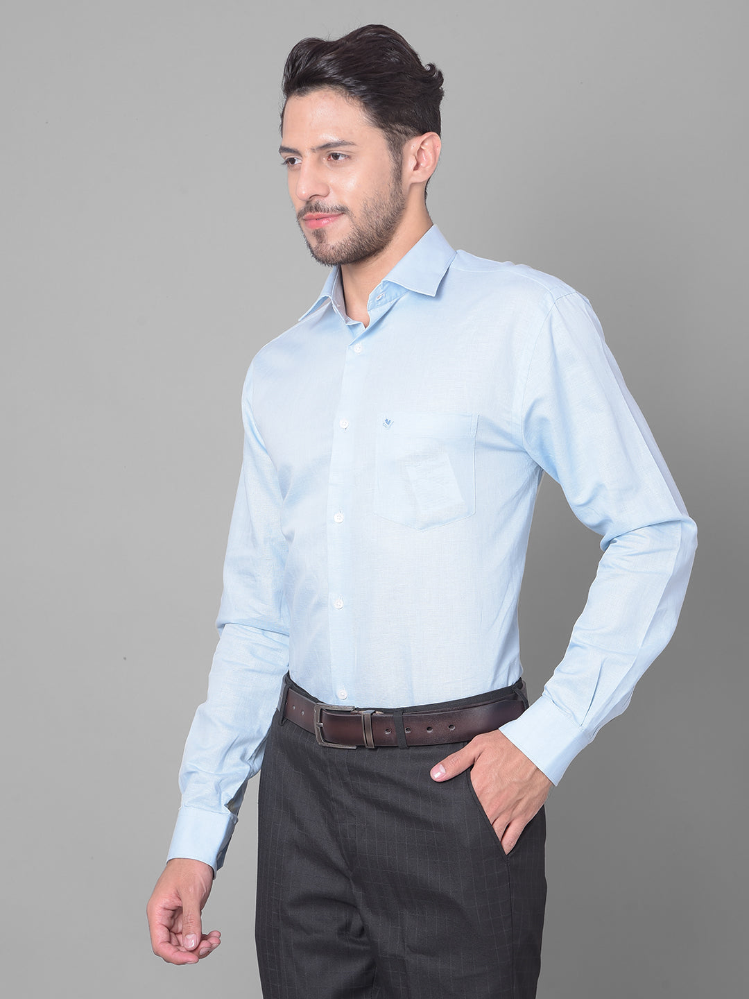 Formal Sky Blue Solid Shirt - Metro