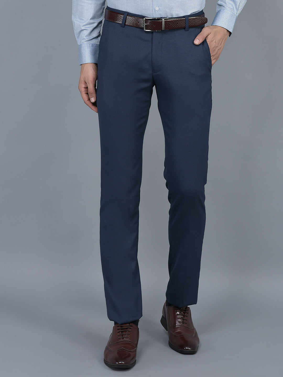 Buy Navy Blue Stretch Formal Pants For Men Online In India