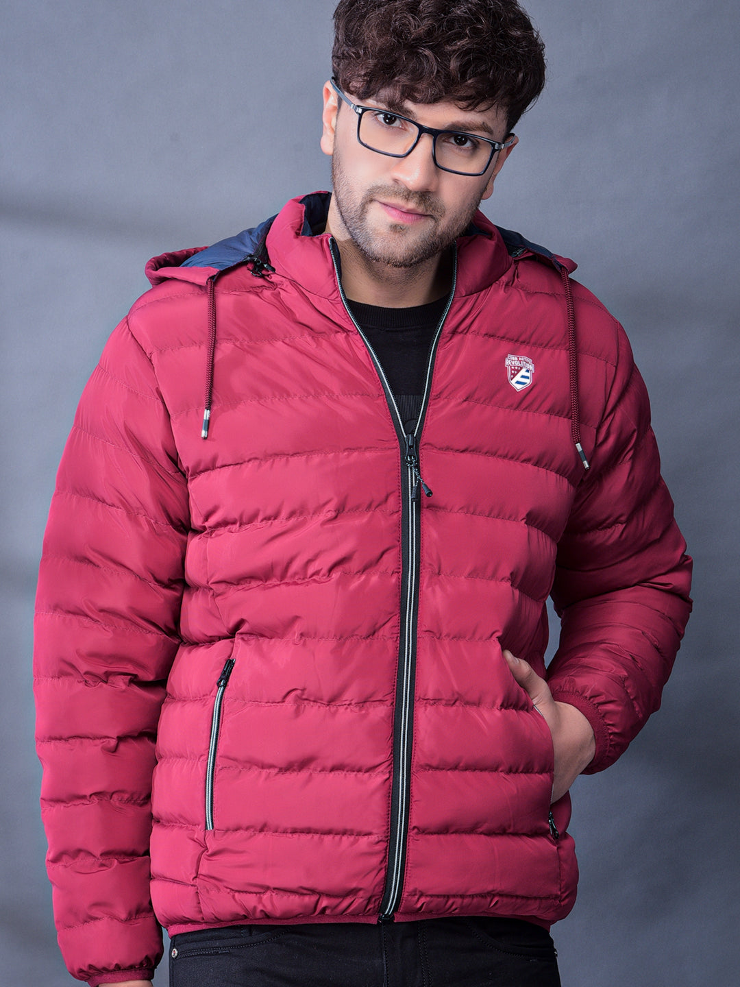 color-red,title-cobb red solid round neck jacket,vendor-cobb apparels pvt ltd