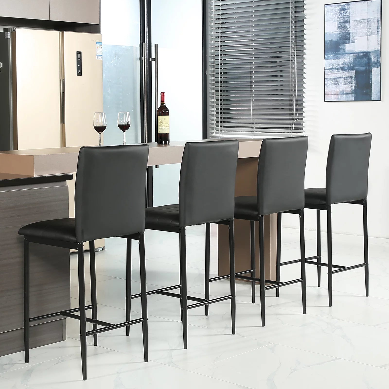 Bar Stools Set of 2,Faux Leather Counter Height Bar Stools Set of 2,Industrial Stool Chairs with Back and Footrest