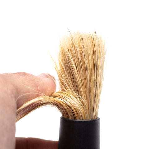 The soft natural boar hair in this rockcar brush are ideal for safely and gently cleaning suede and alcantara