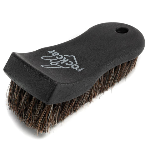 The premium horse hair leather brush from Rockcar is best for cleaning and scrubbing leather and plastic gently