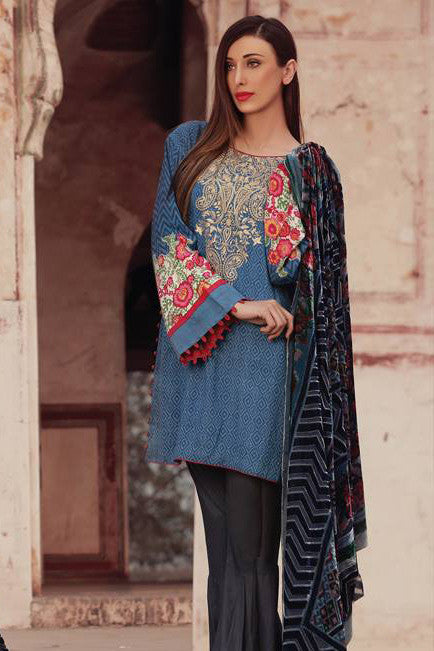 Sana & Samia Embroidered Linen Plachi Collection by Lala – Ocean Blue ...