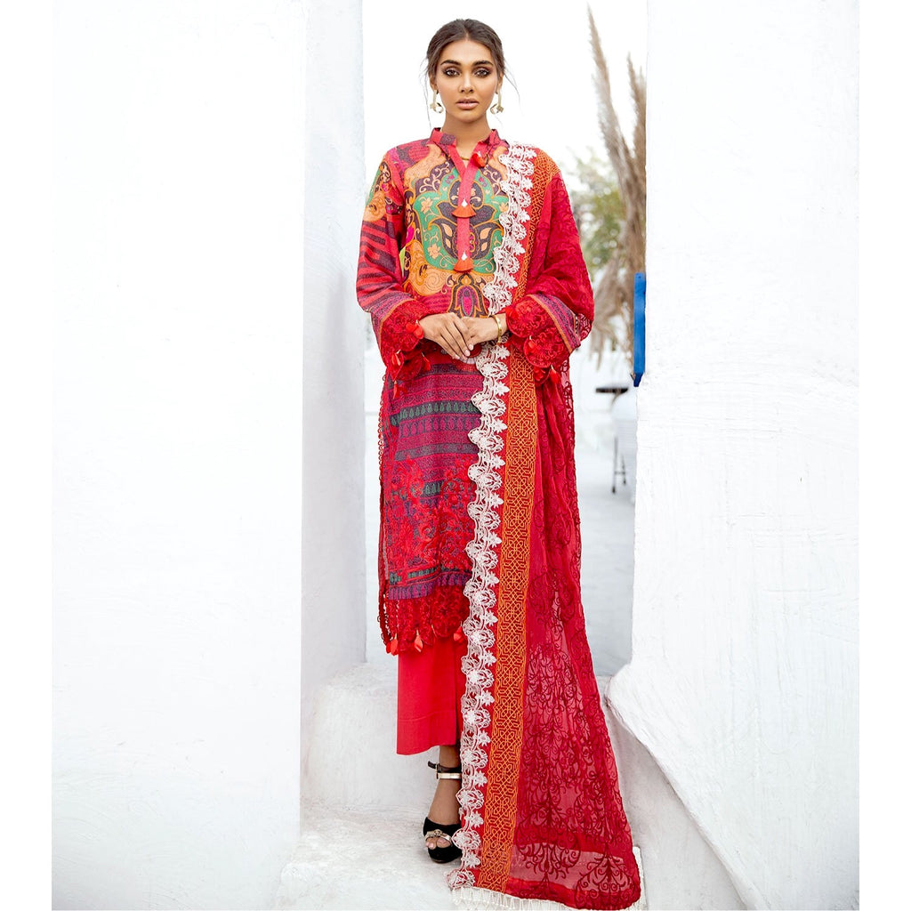 Nureh Maya Lawn Karandi Collection – Tropical Red NW-21