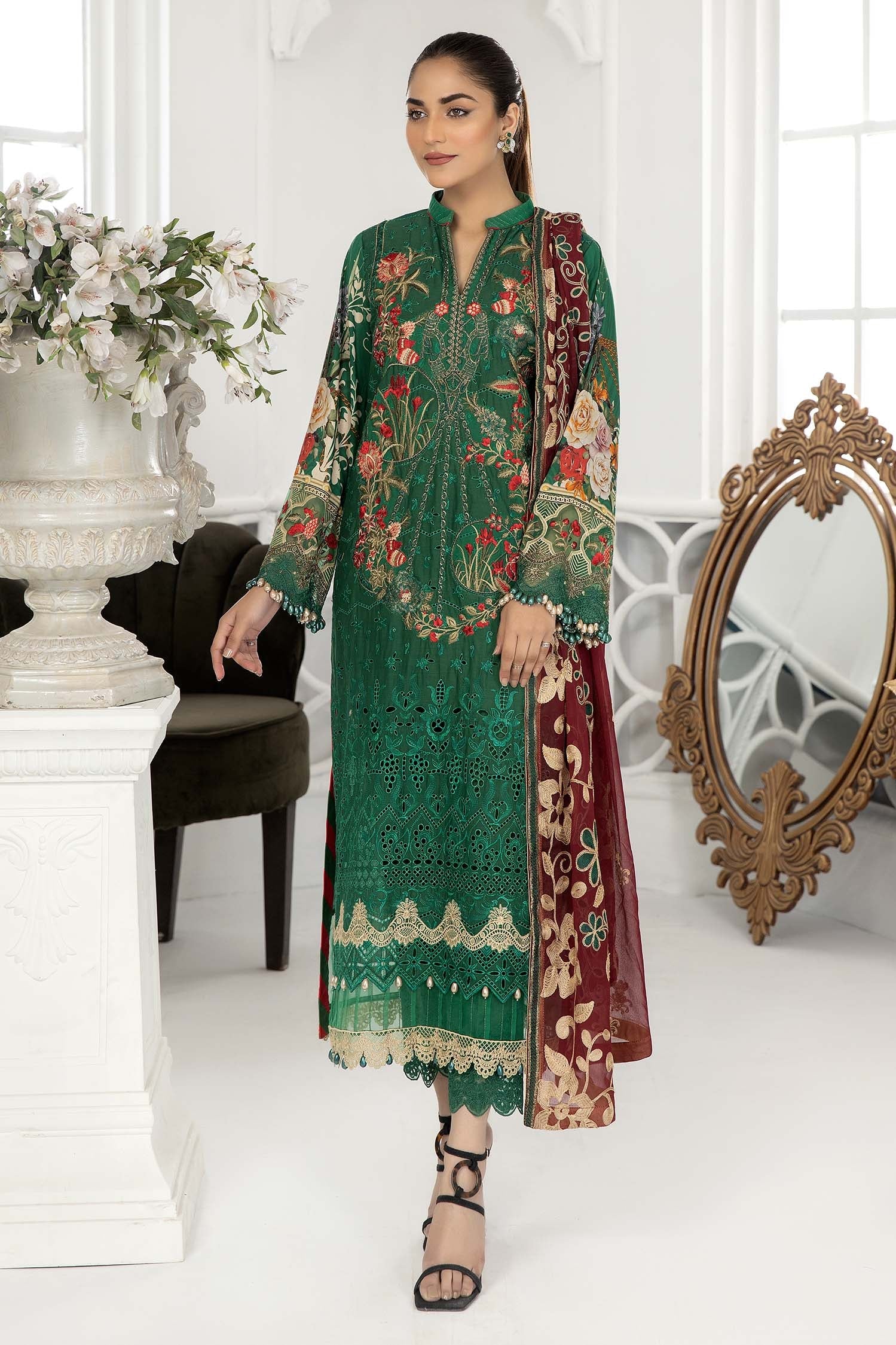 Adan's Libas Festive Chikankari Lawn Collection – Everglade – YourLibaas