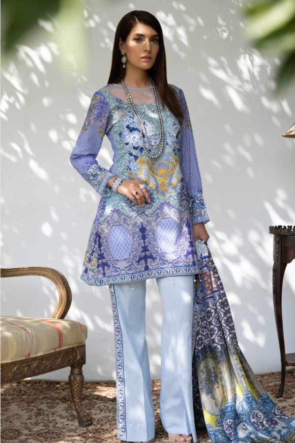 Hina Shah Luxury Lawn Collection 2018 – Bluu HS-06 – YourLibaas