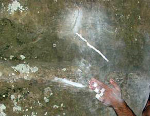 Chalk tick marks on bouldering problem