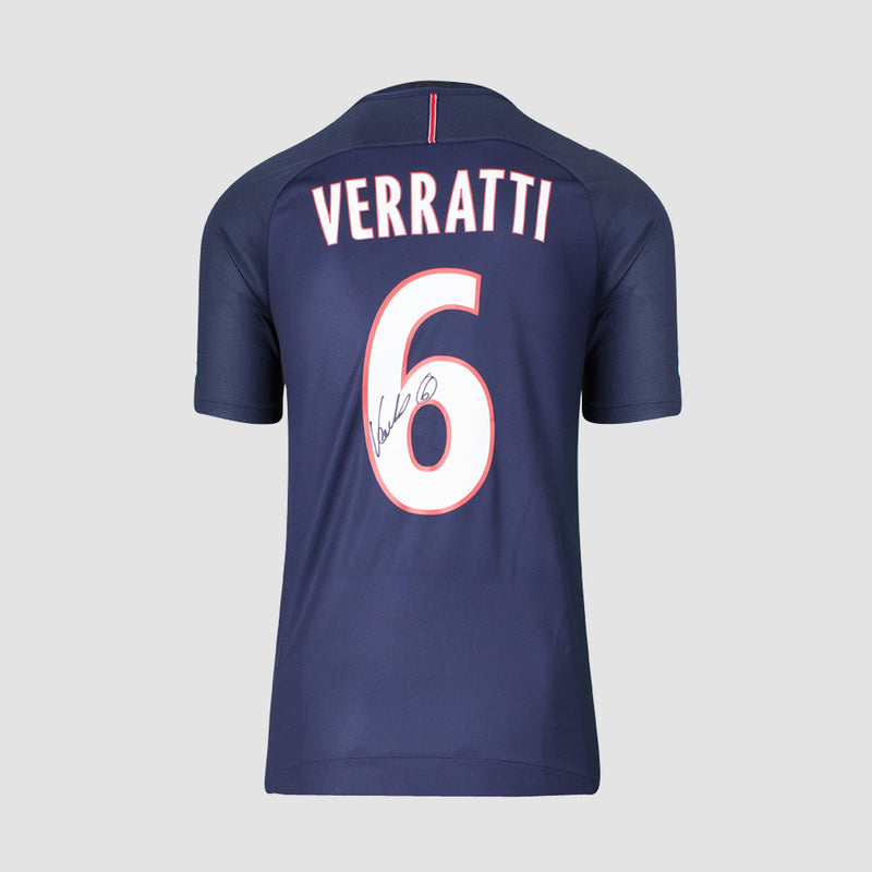 Politiek De volgende scheepsbouw Marco Verratti Back Signed Paris Saint-Germain 2016-17 Home Shirt With