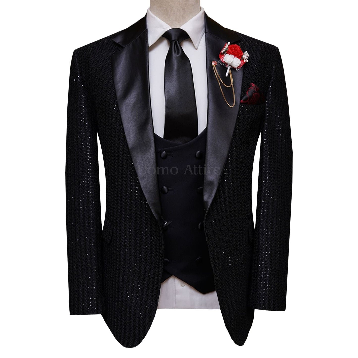 Black contrast three piece suit for wedding – Uomo Attire