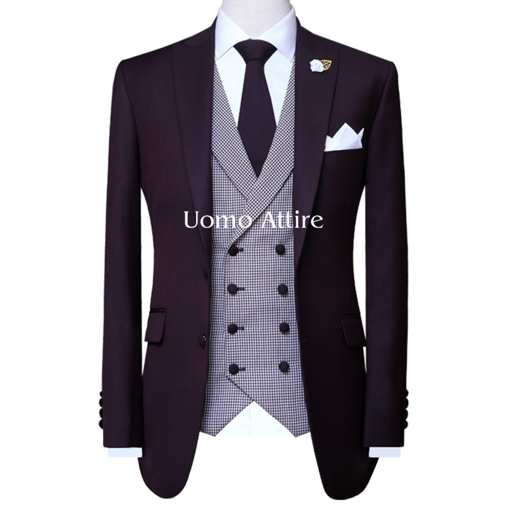 Formal Mens Suit Vest Herringbone Notch Lapel Waistcoat