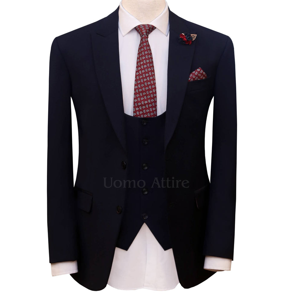 Custom-made navy blue italian 3 piece suit – Uomo Attire