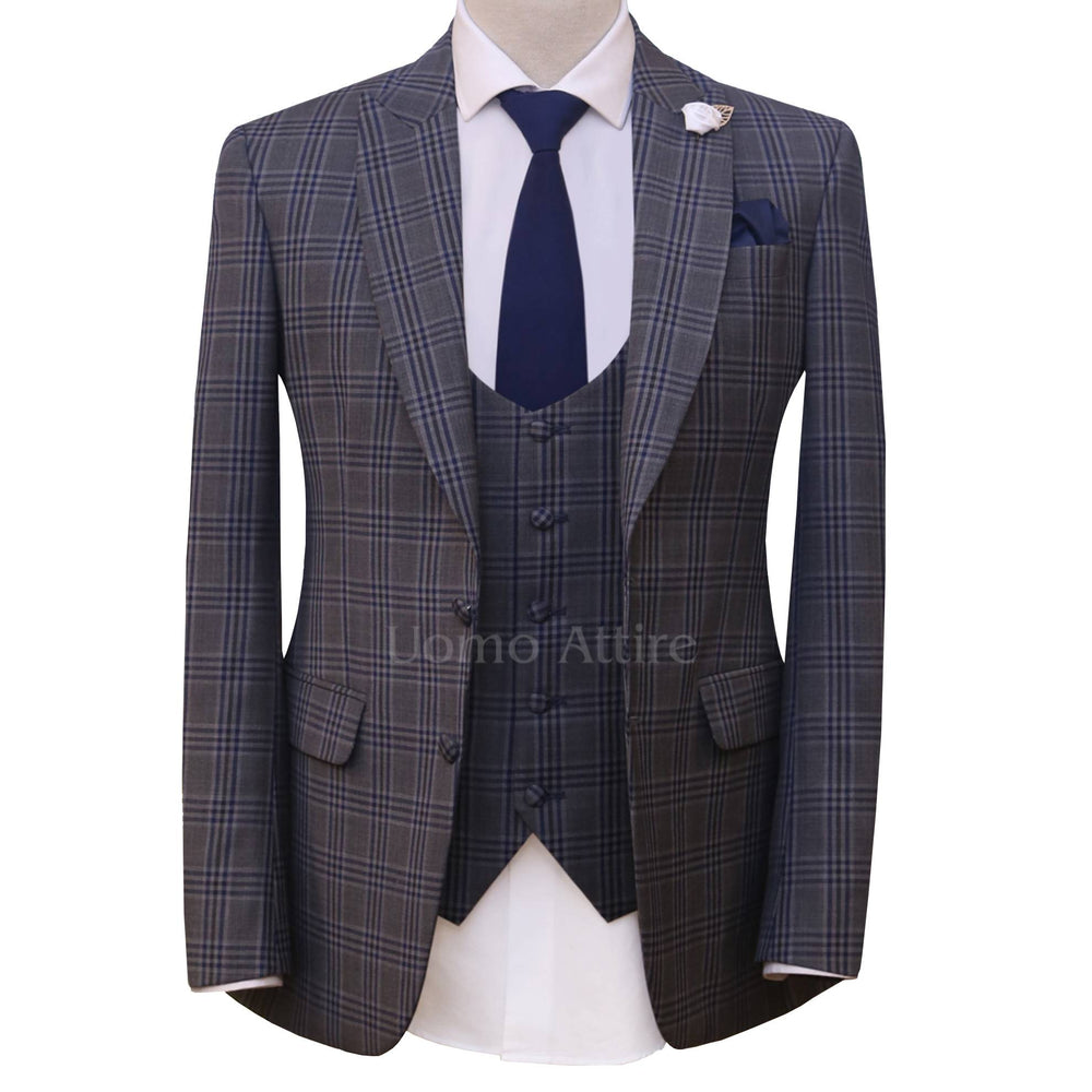 Custom-made windowpane check 3 piece suit for men – Uomo Attire