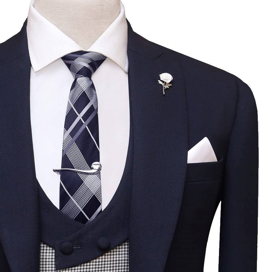 Navy blue contrast three piece suit – Uomo Attire